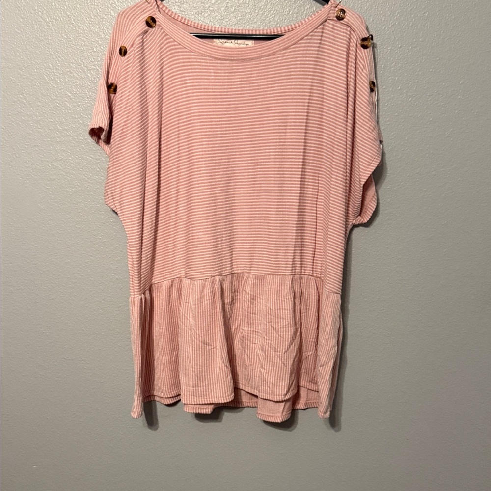 French Laundry Pink Striped Button-Accent Blouse